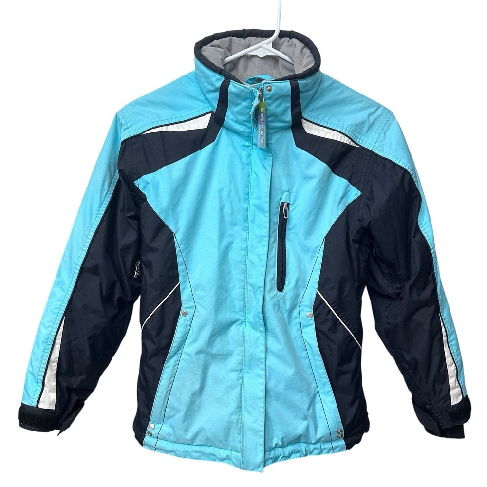 Obermeyer Youth Size 12 Junior Ski‎ Jacket Blue & Black Zipped Pockets Snowboard